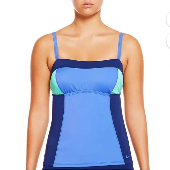 Nike color block blue/teal tankini swim top only size large - Picture 1 of 10